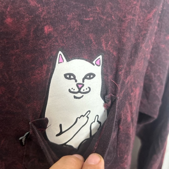 Rare Ripndip Burgundy Long Sleeve Tee with Cat Pocket - Picture 3 of 6
